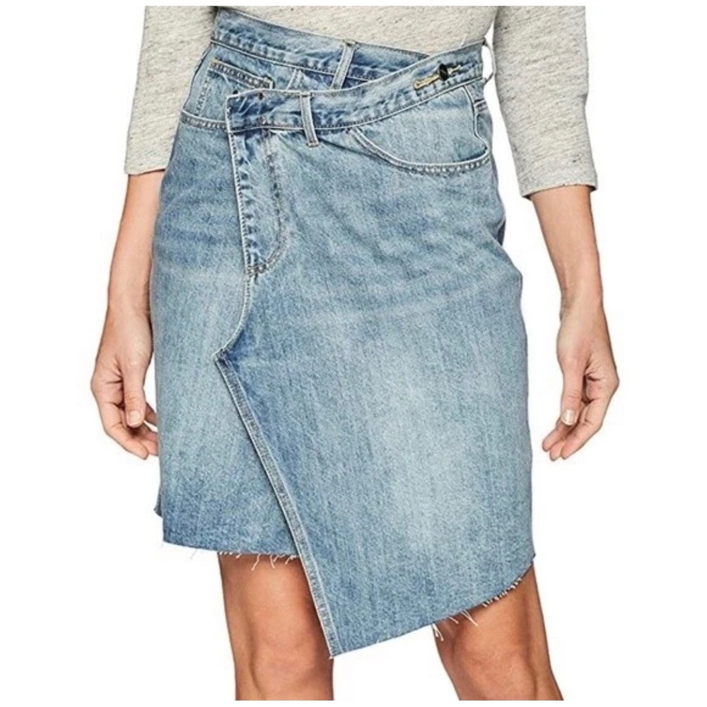 EVIDNT Los Angeles Asymmetrical western Deconstructed Denim Wrap Skirt 26 y2k
